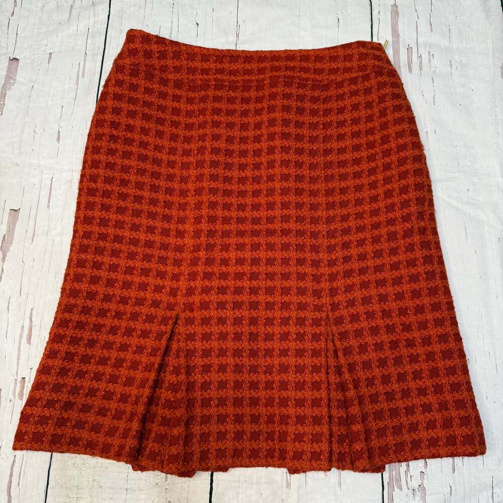 Carlisle Wool Blend Check Burnt Orange‎ Boucle Pleated Skirt